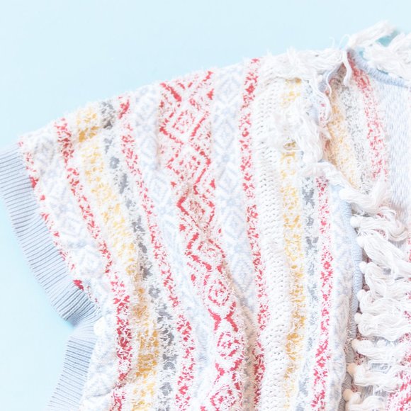 CAbi Love, Carol Siesta Chunky Fringe Trim Rainbow Knit Oversized Poncho Sweater - Picture 4 of 7